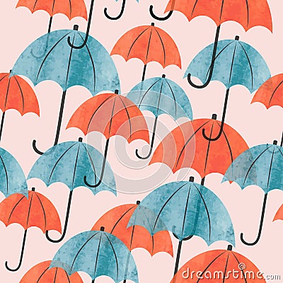 Watercolor umbrellas seamless pattern. Vector Illustration