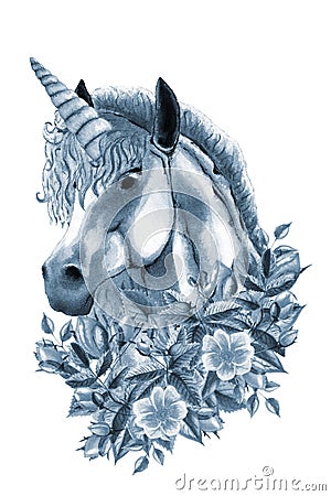 Watercolor unicorn illustration. Cartoon Illustration