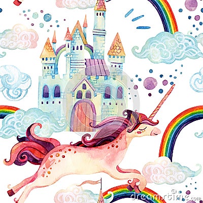 Watercolor unicorn seamless pattern Stock Photo