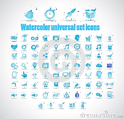 Watercolor universal set icons on white background vector illustration. Vector Illustration