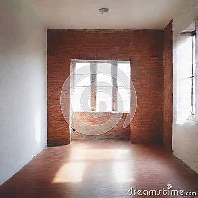 Watercolor of Unoccupied brick room for business or Stock Photo
