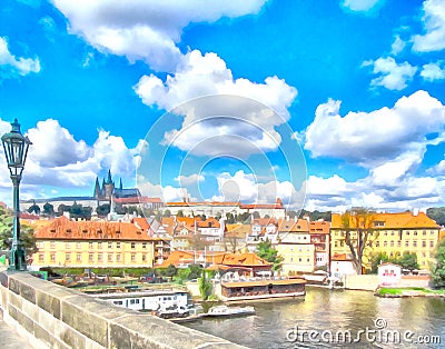 Watercolor urban landscape. Prague, Czech Republic Stock Photo