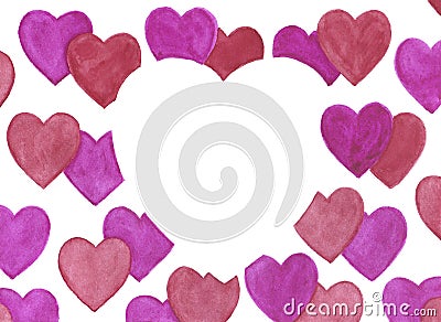 Watercolor valentine`s postcard. hearts, template, hand drawn Stock Photo