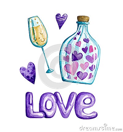 Watercolor Valentine`s Day Stock Photo