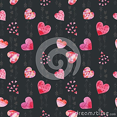 Watercolor Valentines seamless pattern Stock Photo