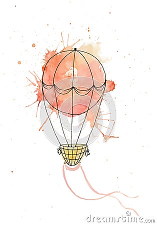 Watercolor vector air balloon Vector Illustration