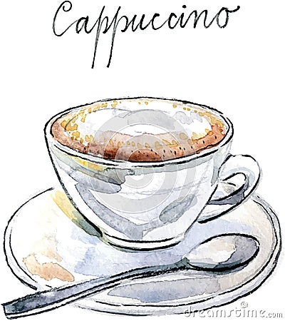 Watercolor vector coffee cappuccino Vector Illustration