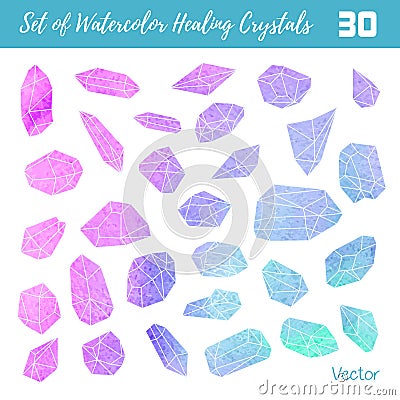 Watercolor, vector gemstones, healing crystals Vector Illustration