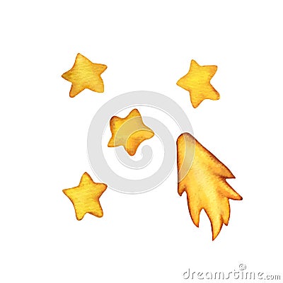 Watercolor vector illustration of outer space with yellow stars. Cartoon cosmos style Vector Illustration