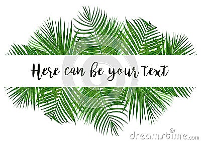 Watercolor vector illustration with tropical coconut leaves. Exotic nature card or banner with frame for text isolated on white b Vector Illustration