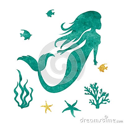 Watercolor vector mermaid silhouette. Vector Illustration