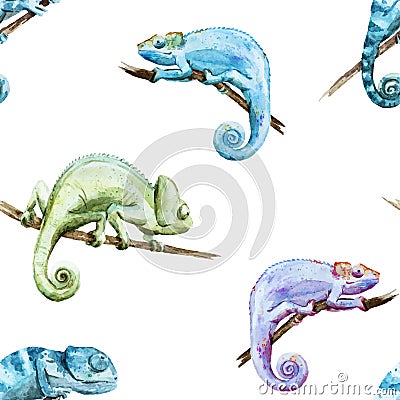 Watercolor vector pattern reptiles chameleon Vector Illustration