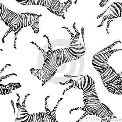 Watercolor vector seamless patterns with safari animals. Cute african zebra. Vector Illustration