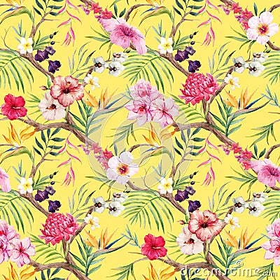 Watercolor vector tropical floral pattern Vector Illustration