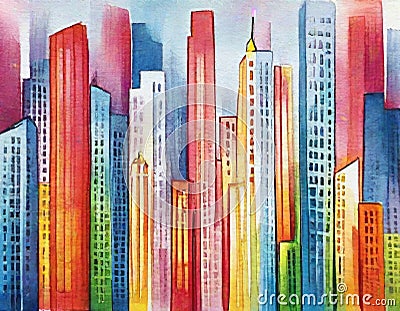 Watercolor of Vibrant urban in Stock Photo