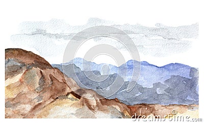 Watercolor view of mountains Stock Photo