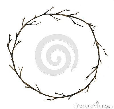 Watercolor vine wreath , on white background Stock Photo