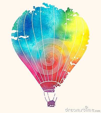 Watercolor vintage hot air balloon.Celebration festive backgroun Vector Illustration