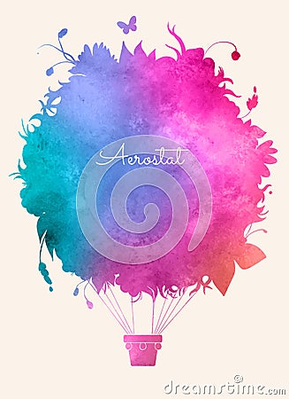 Watercolor vintage hot air balloon.Celebration festive backgroun Vector Illustration