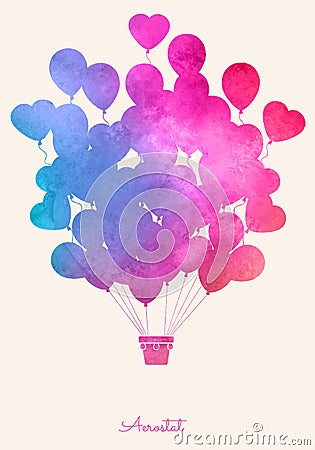 Watercolor vintage hot air balloon.Celebration festive background with balloons Vector Illustration