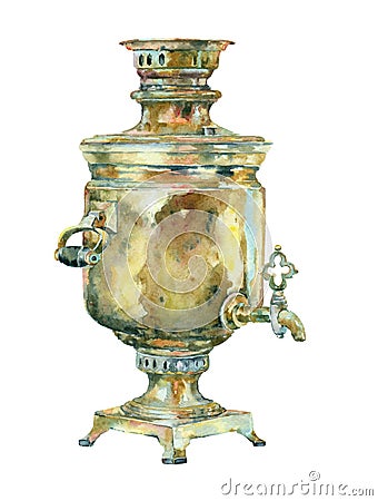 Watercolor vintage kettle (samovar) Stock Photo