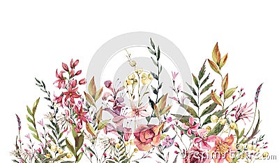 Watercolor vintage wildflowers greeting card Cartoon Illustration