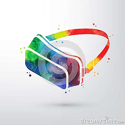 Watercolor virtual reality glasses, VR headset vector icon. Imagination or creativity consept. Vector Illustration