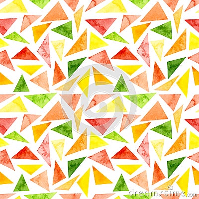 Watercolor Vivid Green and Pink Triangles Repeat Pattern Stock Photo