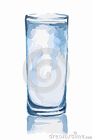 Watercolor water glass. Vector Illustration