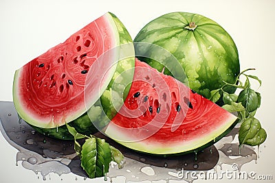 Watercolor watermelon fruit isolated on white. AI Generated Stock Photo
