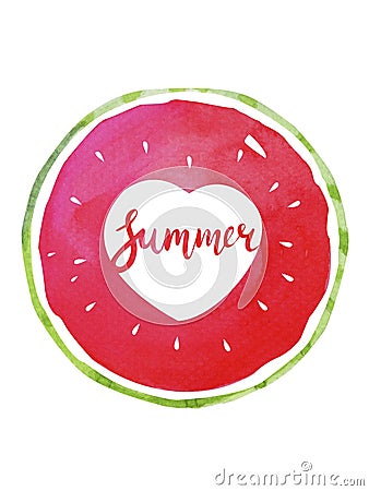 Watercolor watermelons and lettering hand drawn Stock Photo