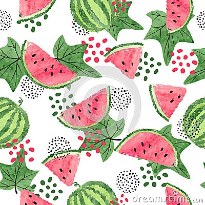 Watercolor watermelons pattern. Vector Illustration
