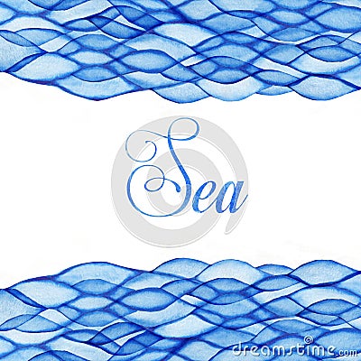 Watercolor waves, sea theme, blue maritime frame Stock Photo