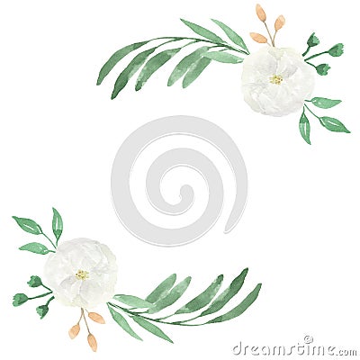 Watercolor Wedding Peach White Flowers Floral Frame Stock Photo