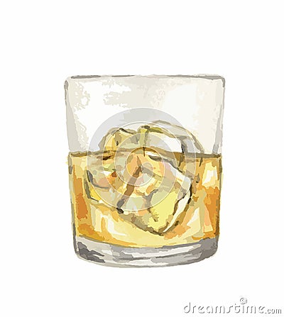 Watercolor whiskey glass. Vector Illustration