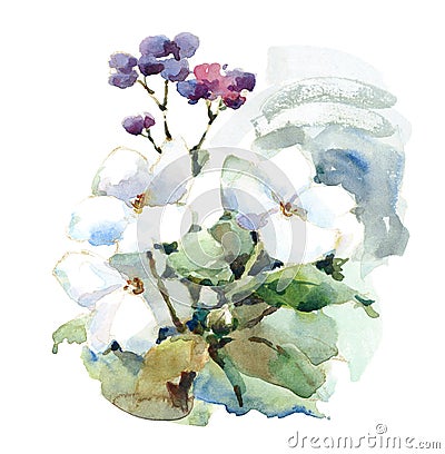 Watercolor White and Purple Meadow Flowers Illustration Hand Painted Cartoon Illustration