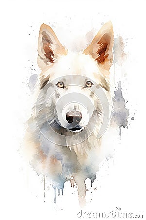 Watercolor white swiss shepherd dog on white background Stock Photo