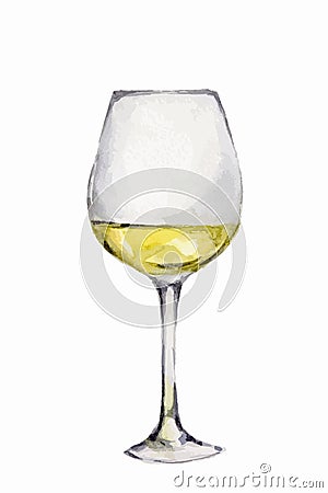 Watercolor white wine glass. Vector Illustration