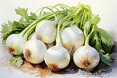 watercolor whole onion isolated on white . AI Generated Stock Photo