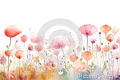 Watercolor wildflower colorful meadow with variety of flowers Stock Photo