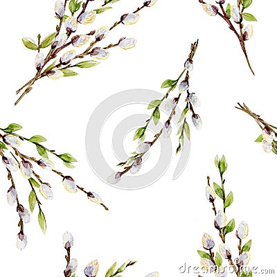Watercolor willow tree branches pattern Stock Photo