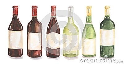 Watercolor wine bottles set. Stock Photo