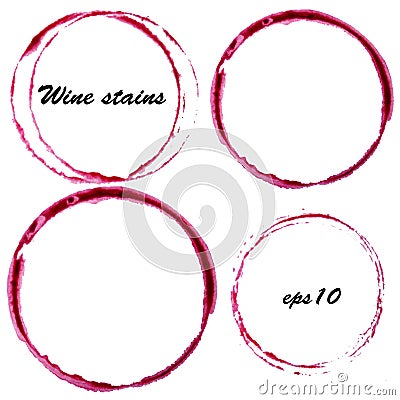 Watercolor wine stains. Wine glass circles mark isolated on white background. Menu design element Vector Illustration