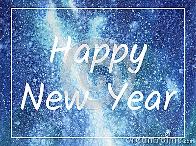 Watercolor aurora. Happy New Year congratulation greeting card Stock Photo