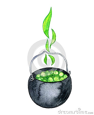 Watercolor witches cauldron Cartoon Illustration