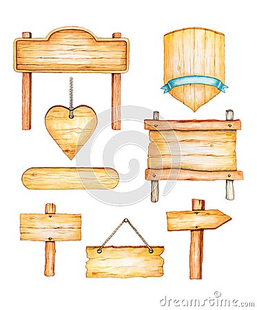 Watercolor wood signposts Cartoon Illustration