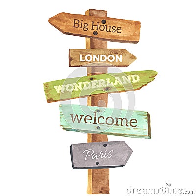 Watercolor wooden signpost Vector Illustration