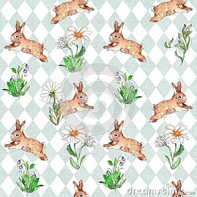 Watercolor woodland animals vintage style seamless pattern Stock Photo