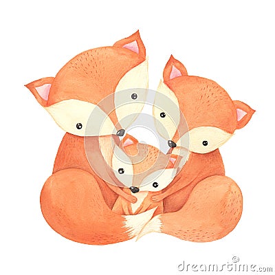 Watercolor woodland cute cartoon forest fox Cartoon Illustration