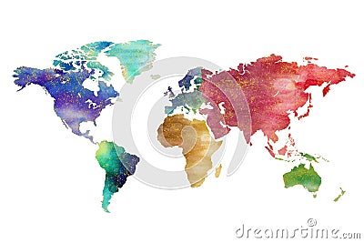 Watercolor world map artistic design Stock Photo